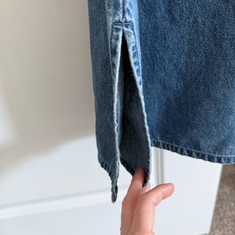 Embroidered Denim Maxi Dress Sleeveless Scoop Neck Size L - Picture 6 of 10